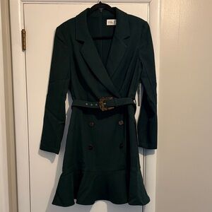 Eliza J Chic Dark Green Belted Blazer Dress